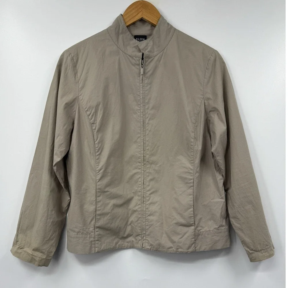Eileen Fisher Blazer Polished Ramie Stretch Full Zip Windbreaker Jacket Tan‎ M